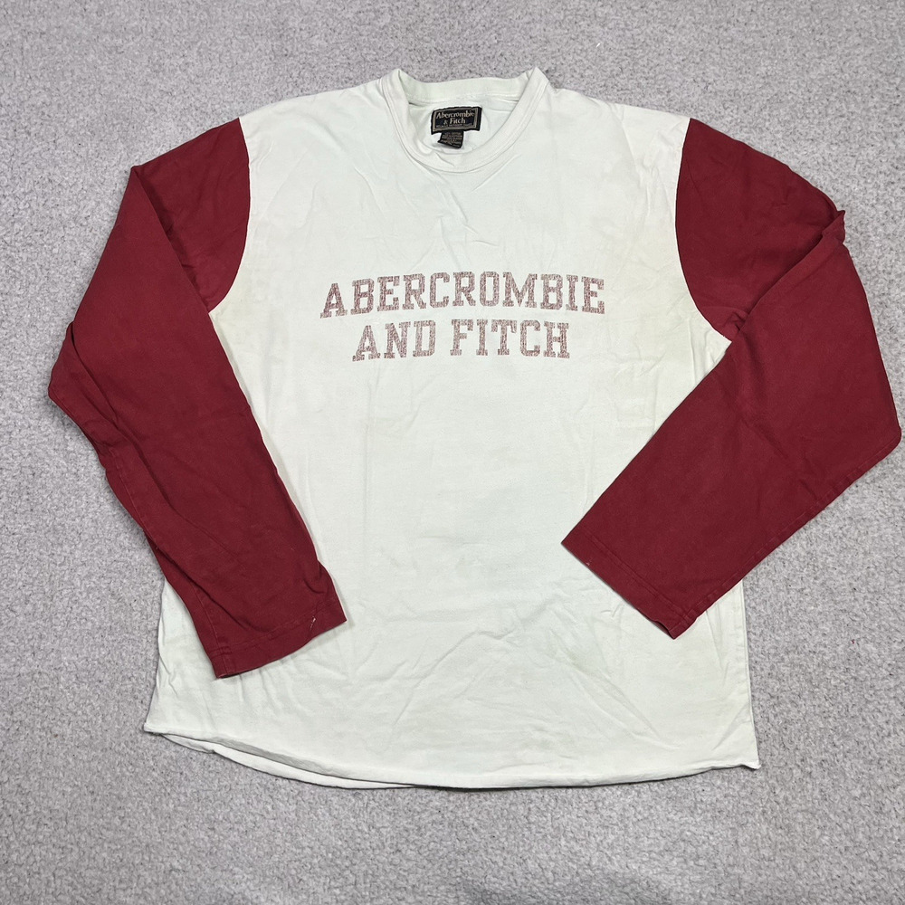 Abercrombie Fitch Shirt Mens L Red Raglan Long Sleeve VTG Made USA Y2K